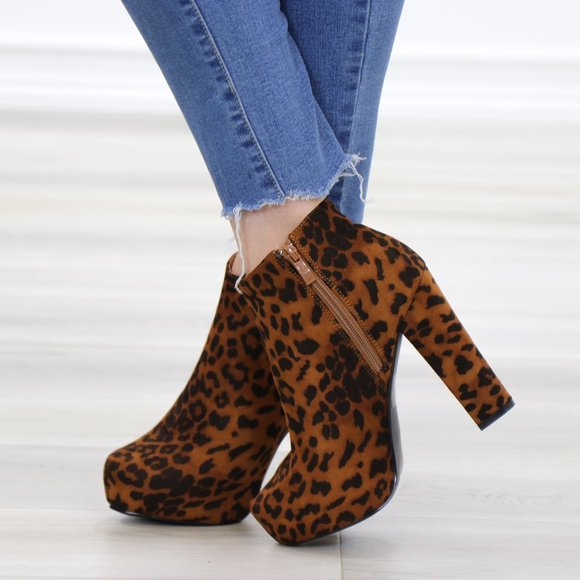 Platform Leopard Suede Ankle Heeled Booties - Picture 7 of 14